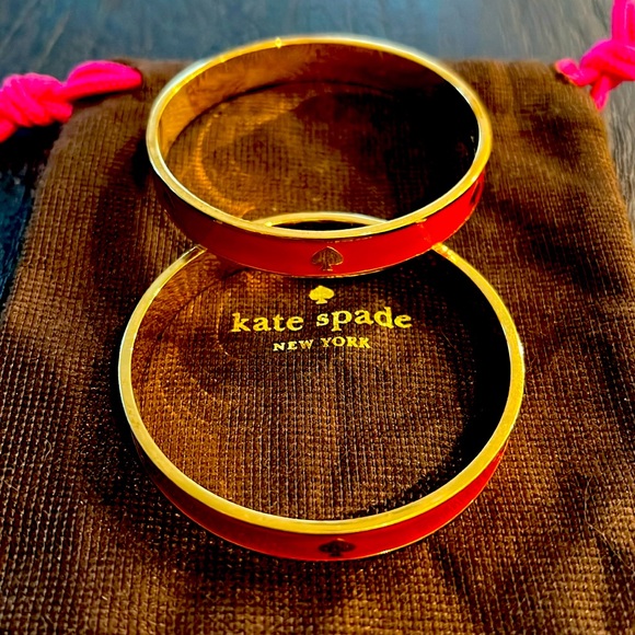 kate spade Jewelry - Kate Spade Red w/Gold Interior & Spade Design Bracelets - Set Of 2 w/Dust Pouch